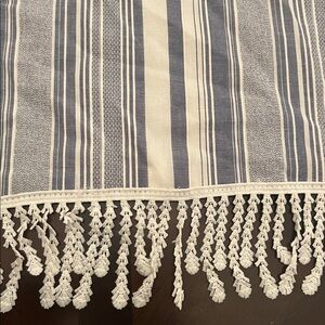 Handcrafted Striped Blue and White Scarf w/ White Fringe